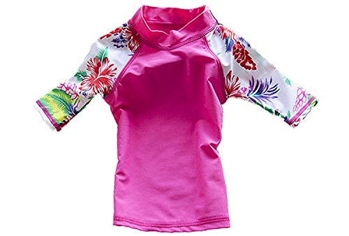 Baby Girls Kids Toddler Two Piece Round-Neck Rash Guard UV Sun Protection Beach Swimsuit (4-5 Years Old, Rose)