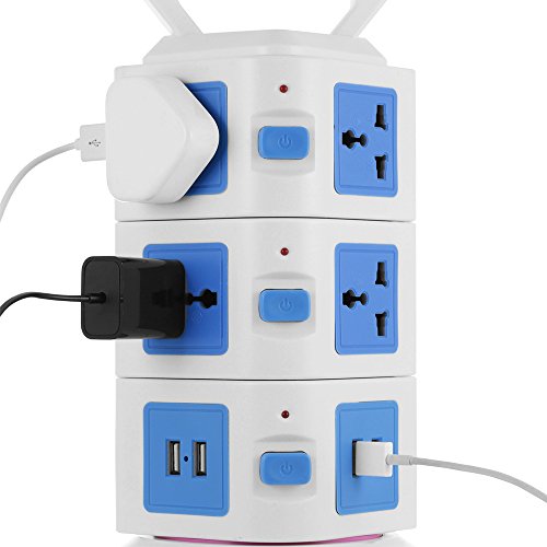 Bukm 10-Outlet Surge Protector Power Strip (110-250V Worldwide Voltage) 4-Port Universal USB Family Charging Station w/ Surge & Overload Protection for iPhone, iPad, Android Devices, Samsung, and More