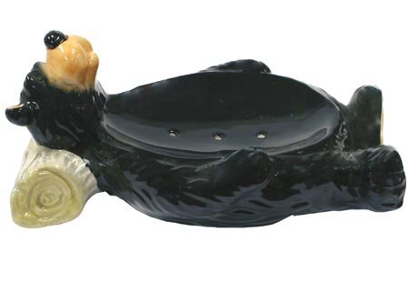 Ceramic Bear Bar Soap Holder Dish Plate Tray, 6-inch, Cabin Bathroom Decor