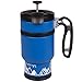 Double Shot 3.0 French Press Travel Coffee Mug, 16 oz - Brü-Stop Technology with Storage Base and Spill Proof Lid - Stainless Steel with Non-Slip Texture - Mountain Lake Blue