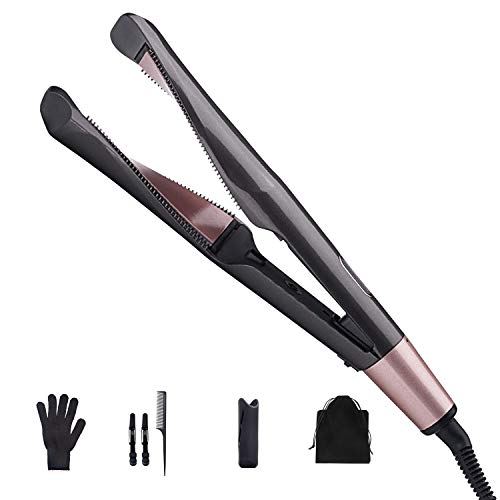 Hair Straightener & Curler 2 in 1 Tourmaline Ceramic Flat Iron for Healthy Hair Styling Fast Heating-up with Adjustable Temp Dual Voltage Hair Styling Tool Hair Curler