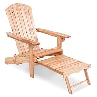 MD Group Patio Foldable Wood Adirondack Chair w/Footrest Stool