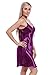 BellisMira Women's Satin Chemise Nightgowns, Sexy Sleepwear V Neck Spaghetti Strap Silk Lace Nightdress Purple, S
