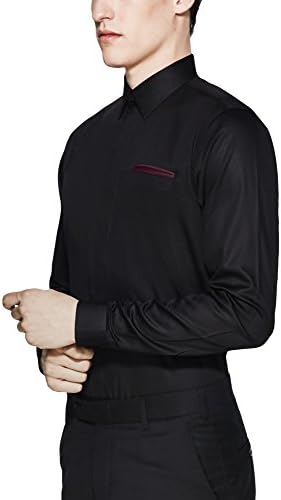 Vardama Men's Stain Resistant Black Slim Fit Shirt With Windsor Wine Welt Pocket Satin Finish Benson (Medium)