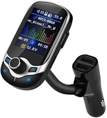 Bluetooth FM Transmitter for Car, 1.8’’ Color Screen Wireless in-Car Radio Adapter Car Kit, Hands-Free Call, Dual USB Car Charger, Support TF/SD Card, USB Drive, AUX, EQ Mode