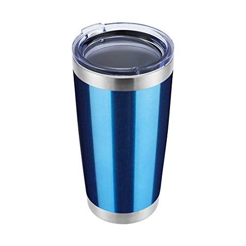 DOMICARE 20oz Stainless Steel Tumbler with Lid, Double Wall Vacuum Insulated Travel Mug, Durable Powder Coated Insulated Coffee Cup, 1 Pack, Blue glitter