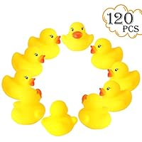 Digabi Set of 120 1.4" Mini Yellow Ducks Rubber Bath Toy Pure Natural Cute Rubber Ducky for Baby Kinder Toys