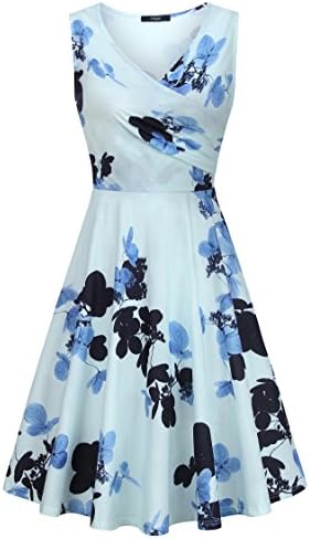 Laksmi Women's Casual V Neck Sleeveless A Line Cocktail Party Swing Dress