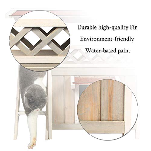 Scurrty Wooden Cat House 2 Story Outdoor Indoor Cat Condo with Stair Waterproof - Thumbnail 2