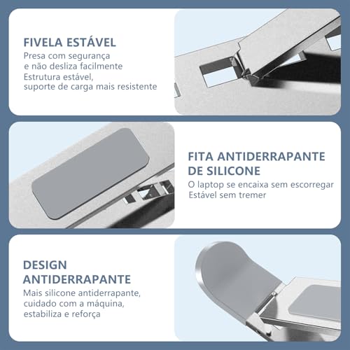 Suporte para Notebook Aluminio, Suporte para Laptop de 10" a 17,3", Apoio para Notebook com 16 Ângulos e Altura Ajustável, Dobrável e Portátil, Acessórios para Macbook, Netbooks e Tablet (Cinza)