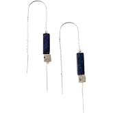 Scout Curated Wears - Rectangle Stone Thread Earring - Lapis/Black/Silver