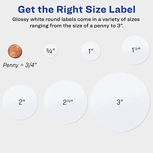 Avery 2" Glossy White Round Labels, Sure Feed, Full Bleed Print to