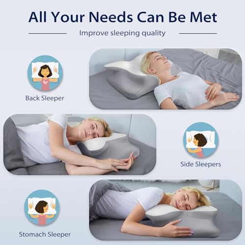 HOMCA Cervical Pillow for Neck Pain Relief, Ergonomic Neck Support Pillows for Sleeping, Memory Foam Bed Neck Pillow for Back Stomach Side Sleepers with Breathable Pillowcase