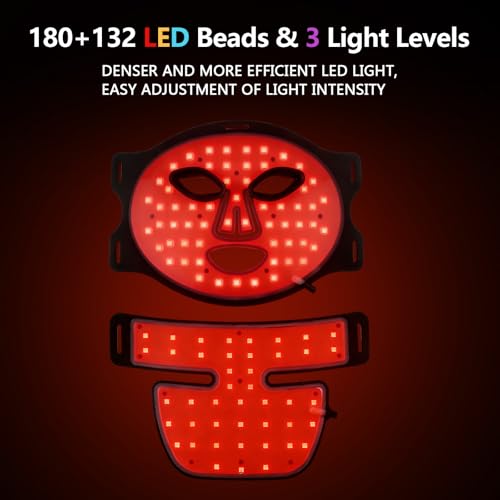 LED Face & Neck Mask, 7 Colours Red Light Therapy with Smart Timer - Firming, Face Care for All Skin Types, Black