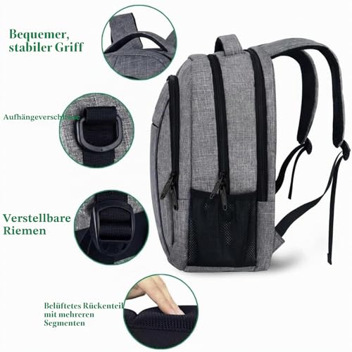 MATEIN 15.6 Inch Laptop Rucksack Multifunction Notebook Bag for Travel, Business, Work, Daypack with USB Charging Port, Gift for Men, Women, Grey