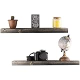 Floating Shelves Wall Mounted Shelf - Rustic Wood Decor Hanging for Bathroom Kitchen Bedrooms Living Room or Office Walls - Sturdy &amp; Decorative Shelving Storage Rack - USA Made - 2 FT. Grey 2-Pack