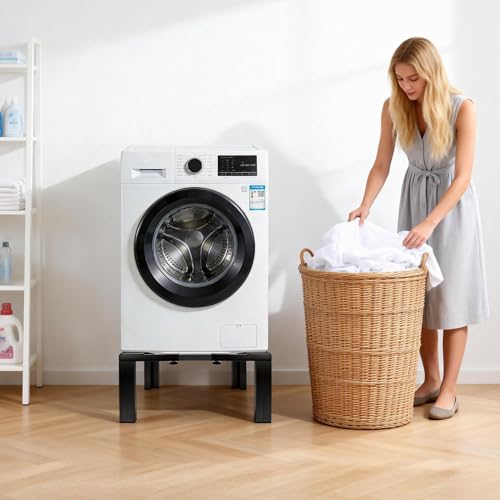 Humagineer Adjustable Black Stainless Steel Washing Machine Holder, Adjustable Range 54-73 cm, Universal Washing Machine Booster 30 cm Height, Load Capacity 500 kg