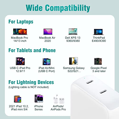 67W USB C Charger Compatible with MacBook Air MacBook Pro 13 14 15 16 Inch 2024 2023 2022 2021 2020 2019 2018, 2024 iPad Pro Air, 2Ports Power Supply with 2M/6.6FT Charging Cable