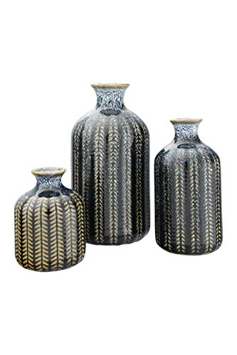 Creative Co-op Vase mit Prägung aus Steingut, reaktiv, glasiert, 3 Größen, Blau