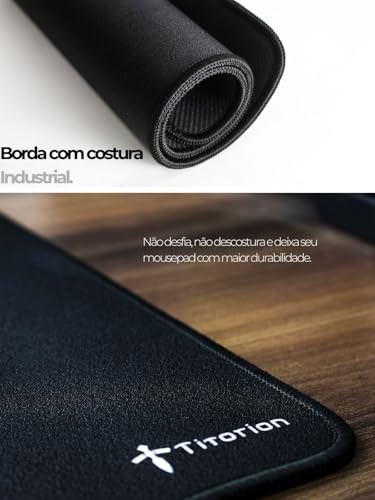Mouse Pad Gamer Control Profissional 49x42 Deskpad Hexágono Branco Preto Liso Ergonômico - Titorion (Preto)