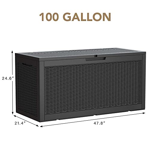 Devoko 100 Gallon Waterproof Large Resin Deck Box Indoor Outdoor Lockable Storage Container for