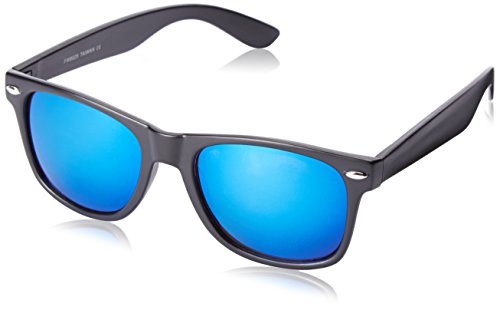 Flat Matte Reflective Flash Color Lens Large Horn Rimmed Style Sunglasses - UV400 (Black Ice)