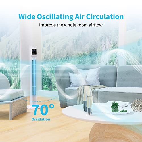 Tower Fan - Oscillating Tower Fan with 3 Speeds & Modes, LED Quiet Fan with Remote Control, 36 Inch Bladeless Tower Fan, 7.5H Timer, Space-Saving Standing Fan, Portable Fan for Bedroom Home Office