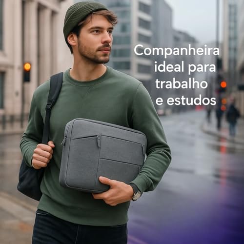 Case Capa Bolsa Pasta Para Notebook 12, 13, 14, 15 e 16 Polegadas Impermeável C/Alça Interior Aveludado Compatível MacBook Dell Lenovo Asus HP Ideal Trabalho Estudo Viagem (15 a 16 Polegadas)