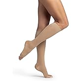 SIGVARIS Women's DYNAVEN Sheer Calf Open-Toe Compression Socks, 20-30mmHg, SS - Small Short, Beige