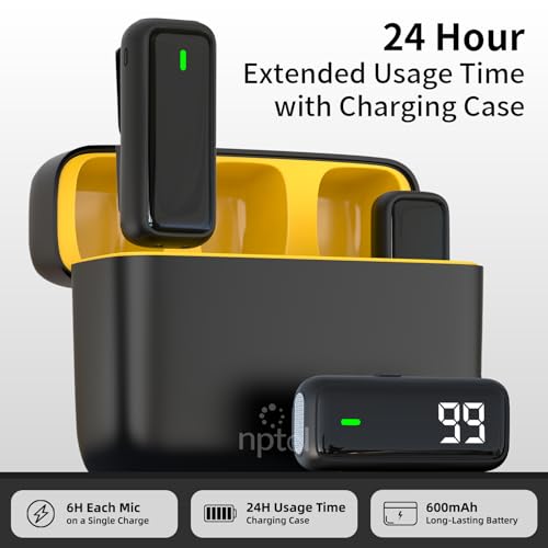 NPTCL Wireless Lavalier Microphone for iPhone iPad Android, USB C Mini Mic | 24H Charging Case, Digital Charge Display, Noise Reduction for Content Creator Video Recording Vlog Podcast YouTube TikTok