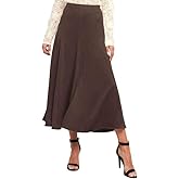 utcoco Women's Faux Suede Midi Skirt High Waisted Ruffle A Line Flared Fall Winter Long Skirt