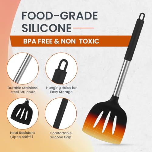40PCs Silicone Cooking Utensils Set 446℉ Heat Resistance, RFAQK BPA Free Kitchen Utensils Set for Nonstick Cookware, Gadgets Includes Can Opener, Potato Smasher,Peeler,Tongs,Spatula Set,Pizza Cutter