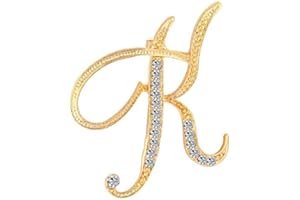 DSADKI A-Z Lette Brooch 26 Initial Pins Gold Plated Metal Brooches - Clear Crystal Rhinestone Brooch Breastpin for Women