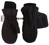 N'Ice Caps Kids Easy On Velcro Wrap Waterproof Thinsulate Winter Snow Mitten (1-2 Years, Black Solid)