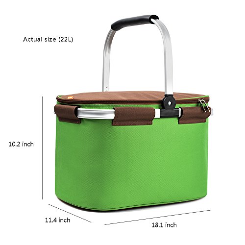 YONOVO 22 L Insulated Picnic Basket Cooler Bag for Famliy Gathering Camping Outdoor Sports(Grass Green)