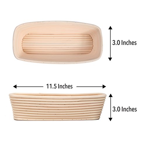 4-In-1 Oval Bread Proofing Basket Set – 12 inch Banneton Proofing Basket + Liner + Scraper + Linen Bag – Rectangle Brotform Proofer Bowl for Artisan Bread, Sourdough, Loaves & Others