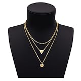Zealmer Women Layered Gold Chain Layering Necklace Choker Necklace Pendant Triangle Round Sequins