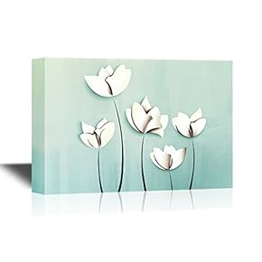 Canvas Wall Art - Abstract White Flower on Light Blue Background - Gallery Wrap Modern Home Art | Ready to Hang - 12x18 inches