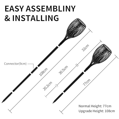 I-SHUNFA 96 LED Solar Lights Outdoor Garden,43 inch Tall Solar Torch Flickering Dancing Flame Lights with 3 Modes,IP65 Waterproof Auto ON/Off Landscape Decorations for Pathway,Patio,Yard