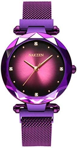 Watches for Women, Magnet Steel Mesh with Calendar Waterproof Diamond Laser Dial