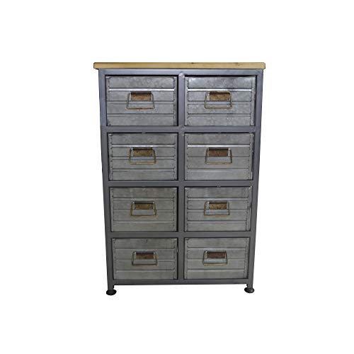 Hugh Accent Cabinet in Galvanized Gray and Rustic Brown  with Eight Exposed Drawers And Solid Wood Top, by Artum Hill