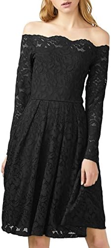 JUSOE Women's Vintage Lace Dress Sexy Long Sleeves Cocktail Formal Dresses for Wedding Bridesmaid Evening Plus Size, Black, 2XL Size 18