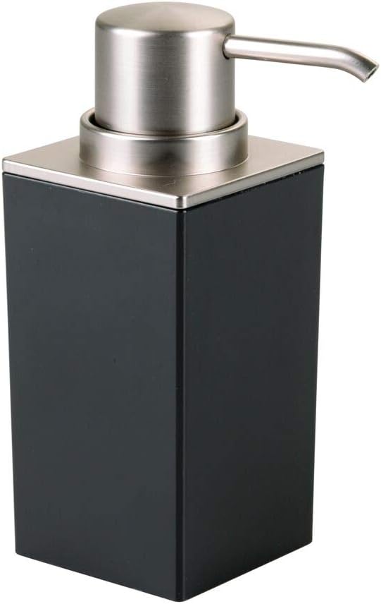 mDesign Modern Square Plastic Refillable Soap Dispenser Pump Bottle for Bathroom Vanity Countertop, Kitchen Sink - Holds Hand Soap, Dish Soap, Hand Sanitizer, Essential Oils - 2 Pack - Black/Brushed: Home & Kitchen