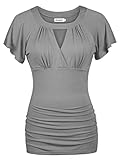 Ninedaily Women Dressy Tops Cross-front V Neck Raglan Sleeve Ruched Blouse