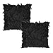 WOMHOPE® 2 Pack - 3D Solid Satin Flower Leaves Square Throw Covers Pillowcase Bed Sofa Couch Cushion Pillowcase Arts Decorative Cover Wedding Throw Pillow Covers (Black)