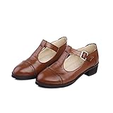Leanna Women's Rome Stylish Vintage Cute Oxfords Pu Leather T-strap Hasp Brogues Carving Work Shoes