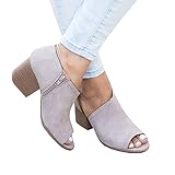 FISACE Women Slip On Fashion Cut Out Peep Toe Chunky Block Stacked Low Heel Ankle Booties