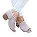 FISACE Women Slip On Fashion Cut Out Peep Toe Chunky Block Stacked Low Heel Ankle Booties
