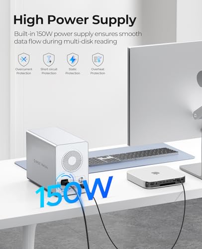 ORICO RAID Enclosure 5 Enclosure for 2.5/3.5 Inch SATA HDD/SSD Hard Drives Up to 5 x 22TB, USB 3.0 Aluminium Hard Drive Docking Station, Supports RAID 0/1/5/10/PM (9958RU3)