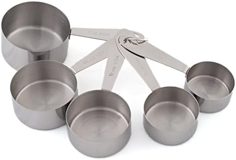 CS Measuring Stainless Steel Measuring Cups, 5-Piece Set: Bakeware tools for dry or liquid measure with sizes engraved on long handles.